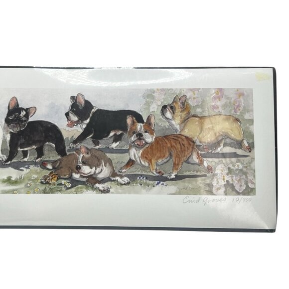 Frenchies Signed Numbered‎ Print Enid Groves 12/900 25x7.5 French Bulldog Art - Picture 3 of 7